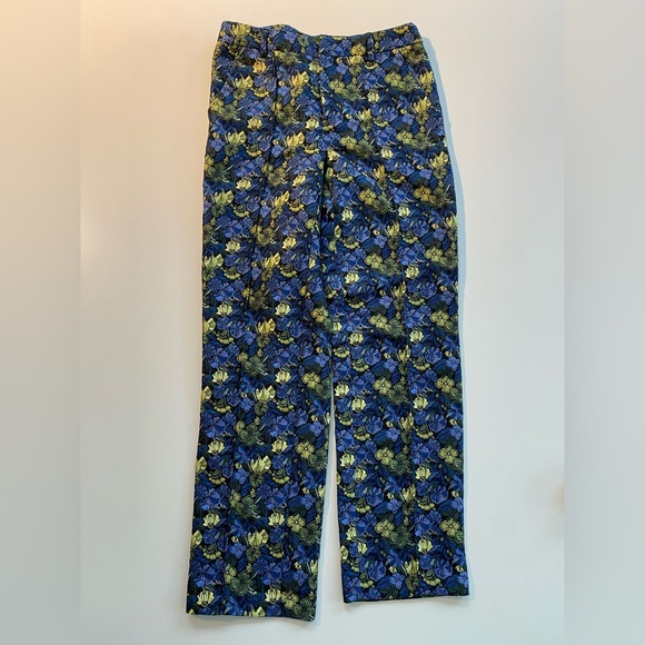 Anthropologie Current Air Bluebell Jacquard Pants Blue Yellow Floral Motif - Picture 8 of 12